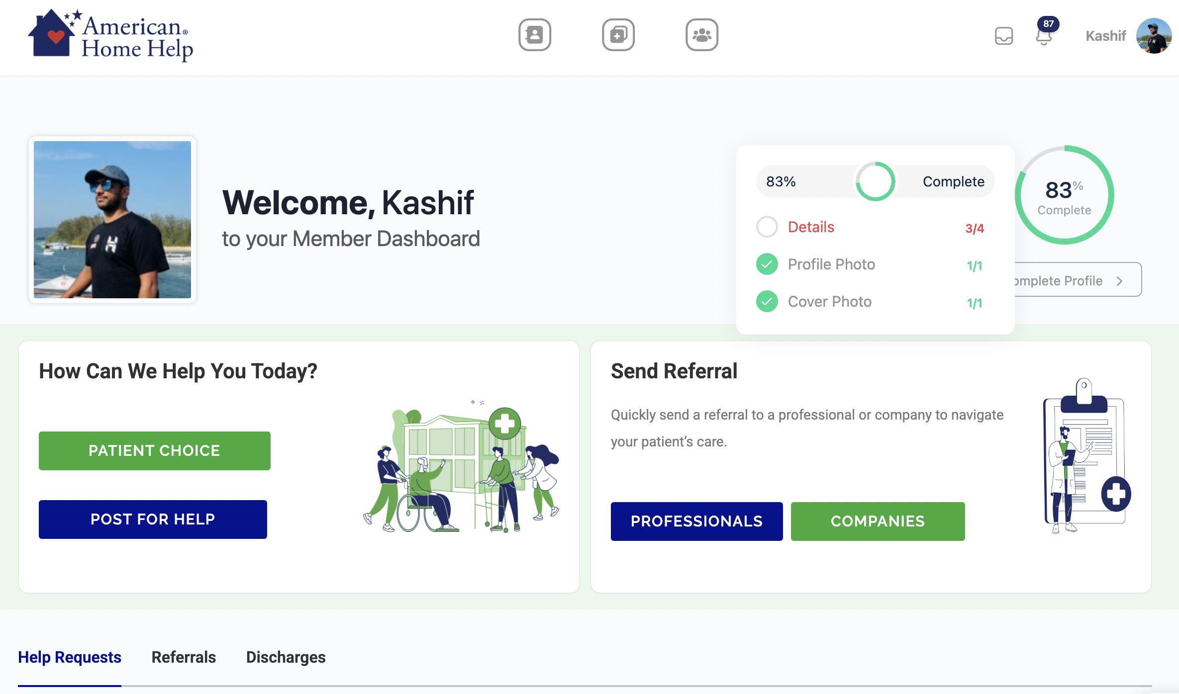 American Home Help program dashboard